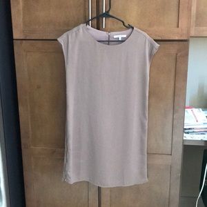 Light brown dress with gold side zipper detail